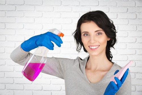 Team member preparing a careful and organized cleaning process